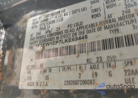 2020 Ford F-150 Xl from USA, damaged, VIN 1FTEW1EP7LKE69448